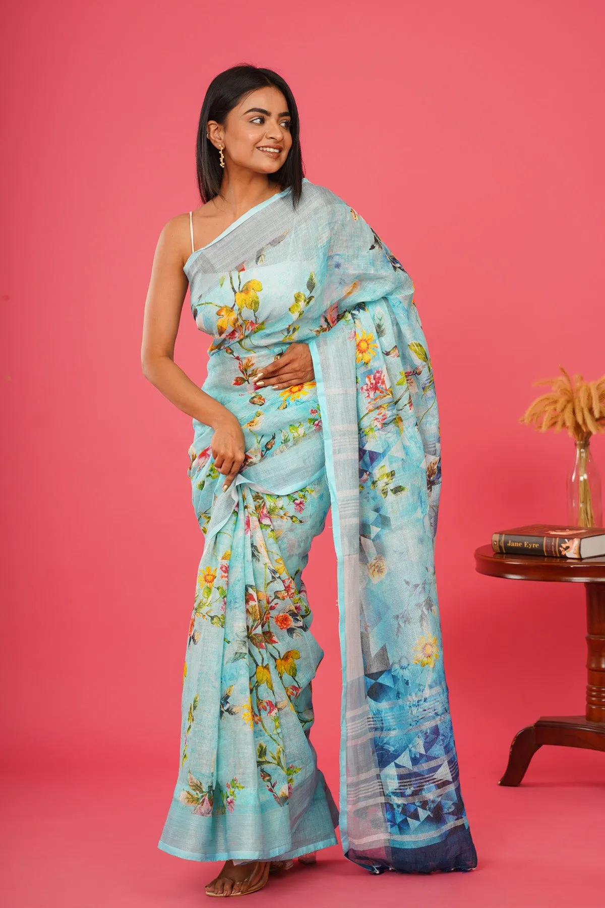 AASMAN  LINEN SAREE