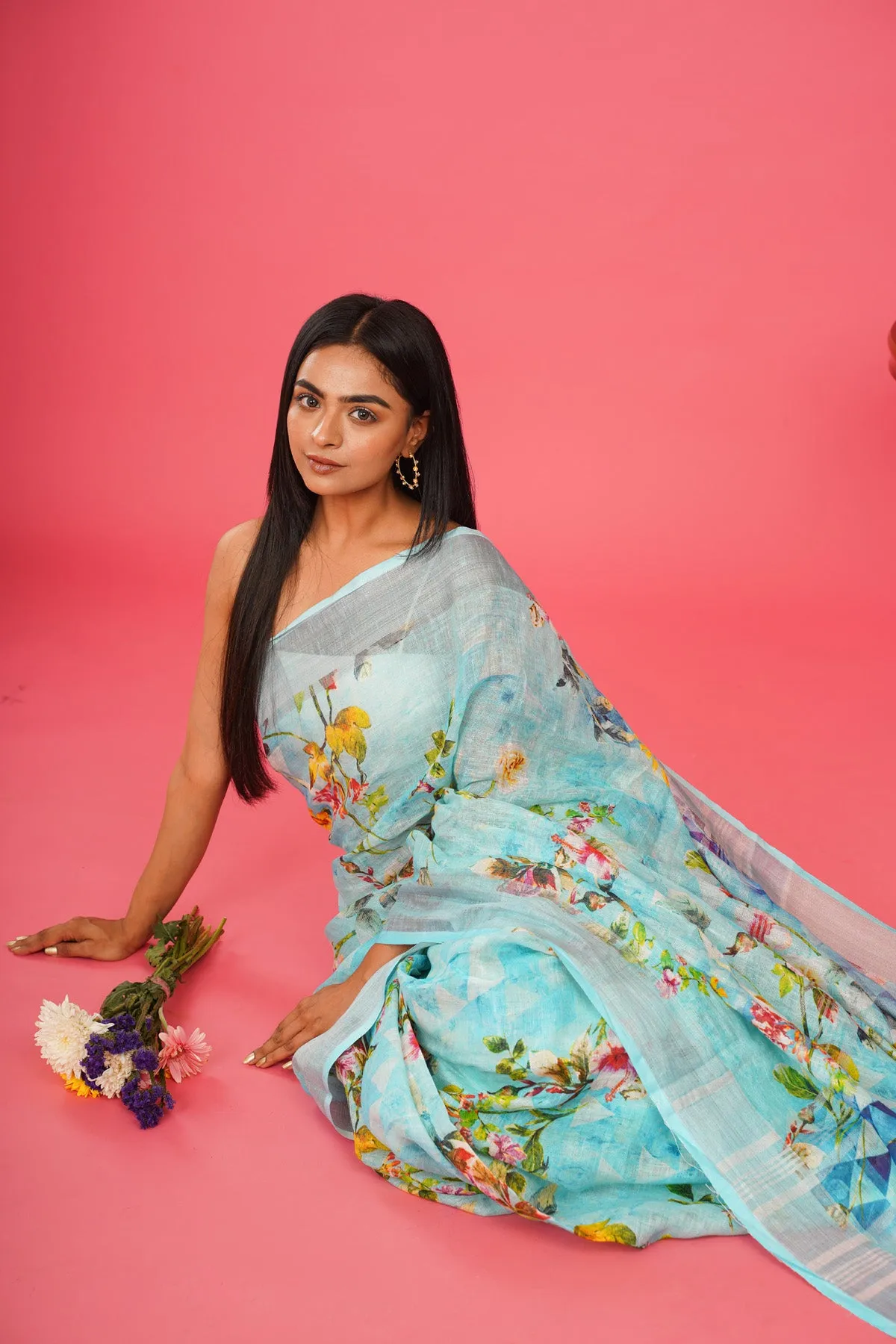 AASMAN  LINEN SAREE