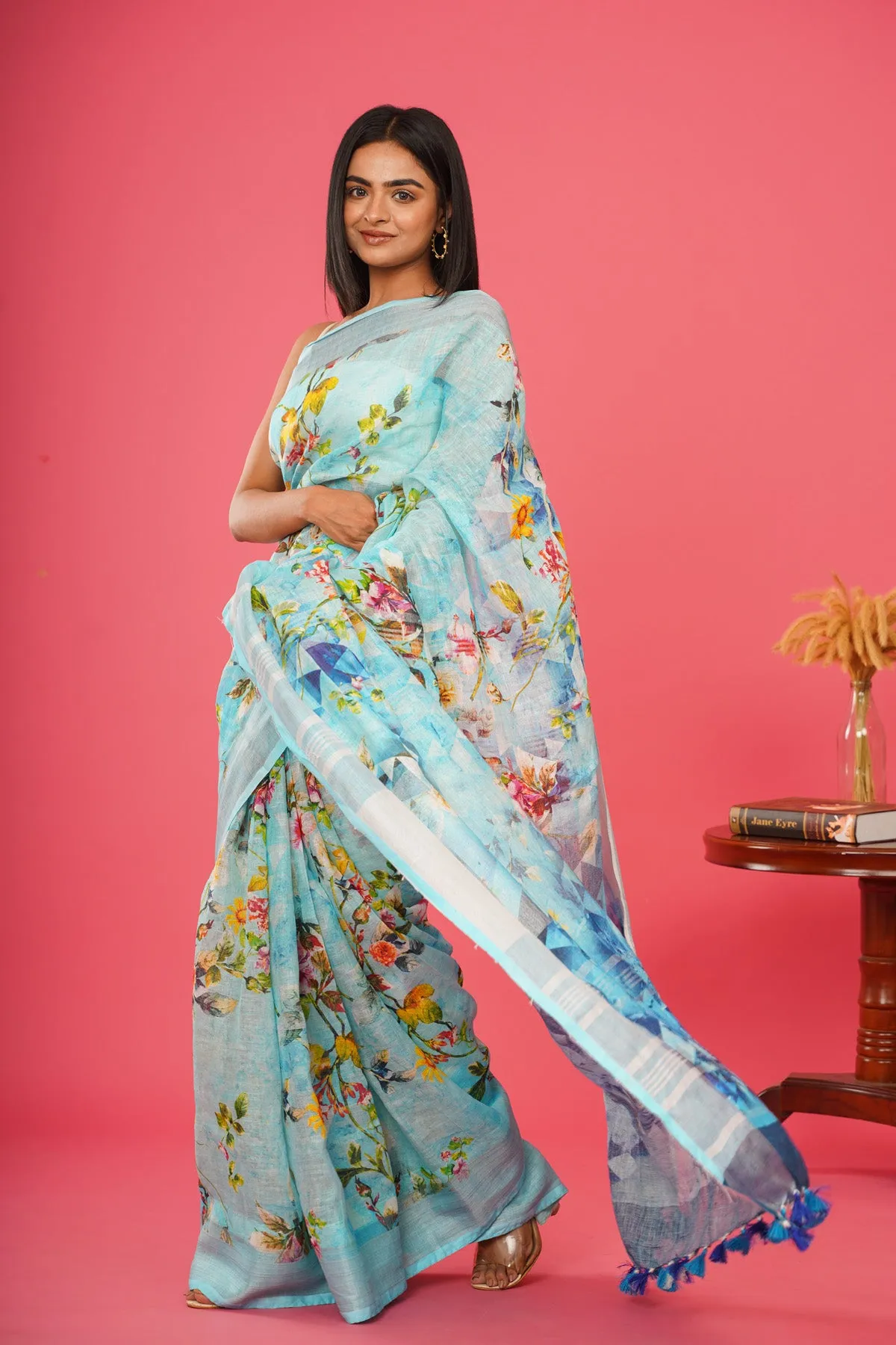 AASMAN  LINEN SAREE