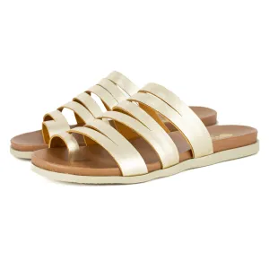Abuye : Ladies Leather Sandal in Gold Foil