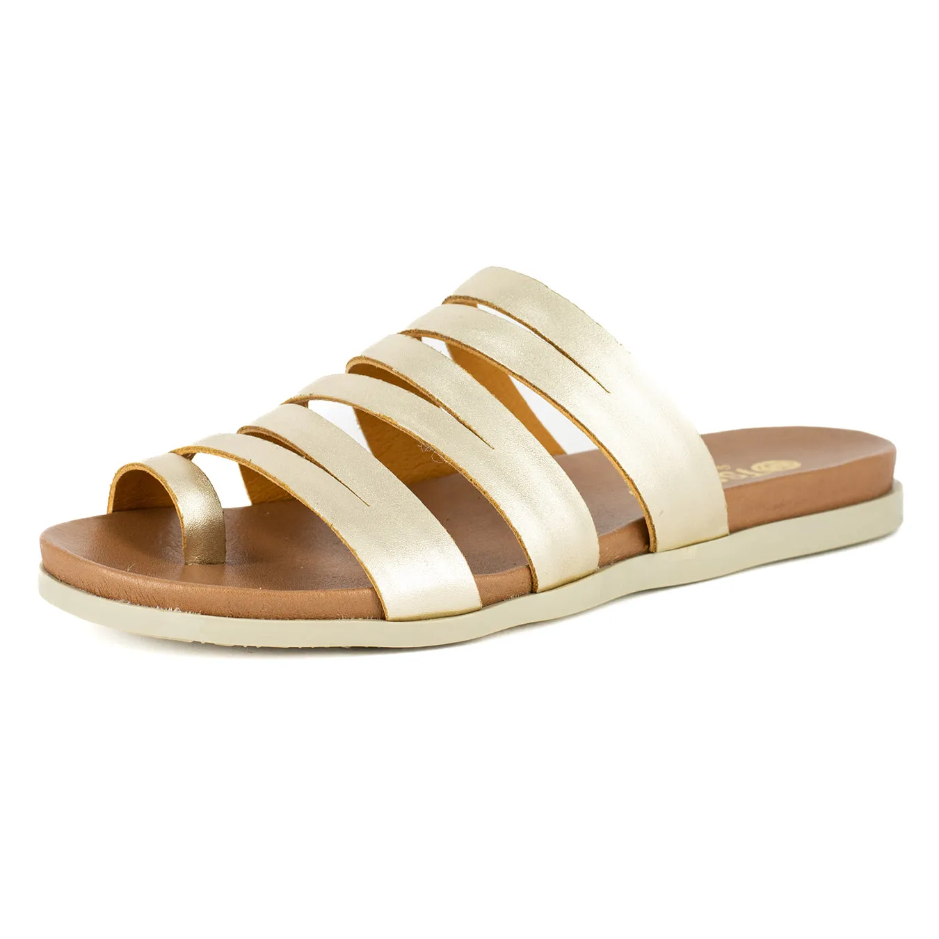 Abuye : Ladies Leather Sandal in Gold Foil