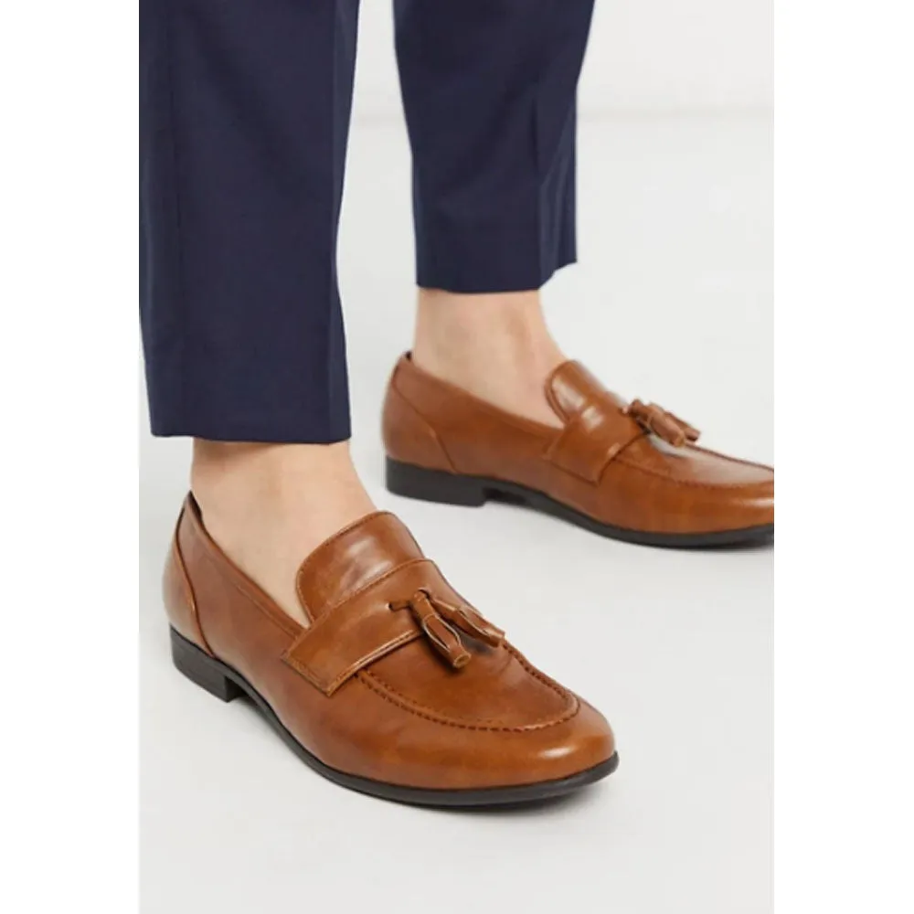 Asos- Loafers In Tan Faux Leather With Tassel