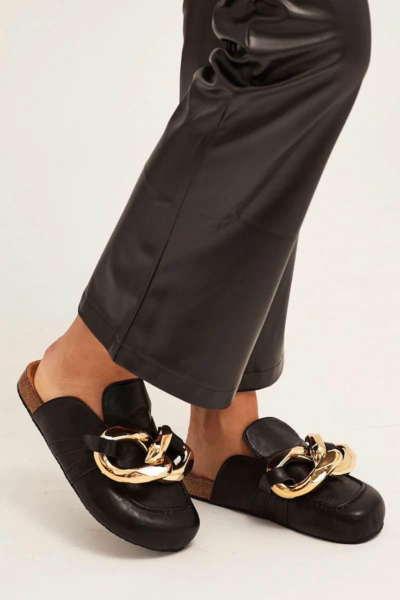 Black Chain Flat Mules