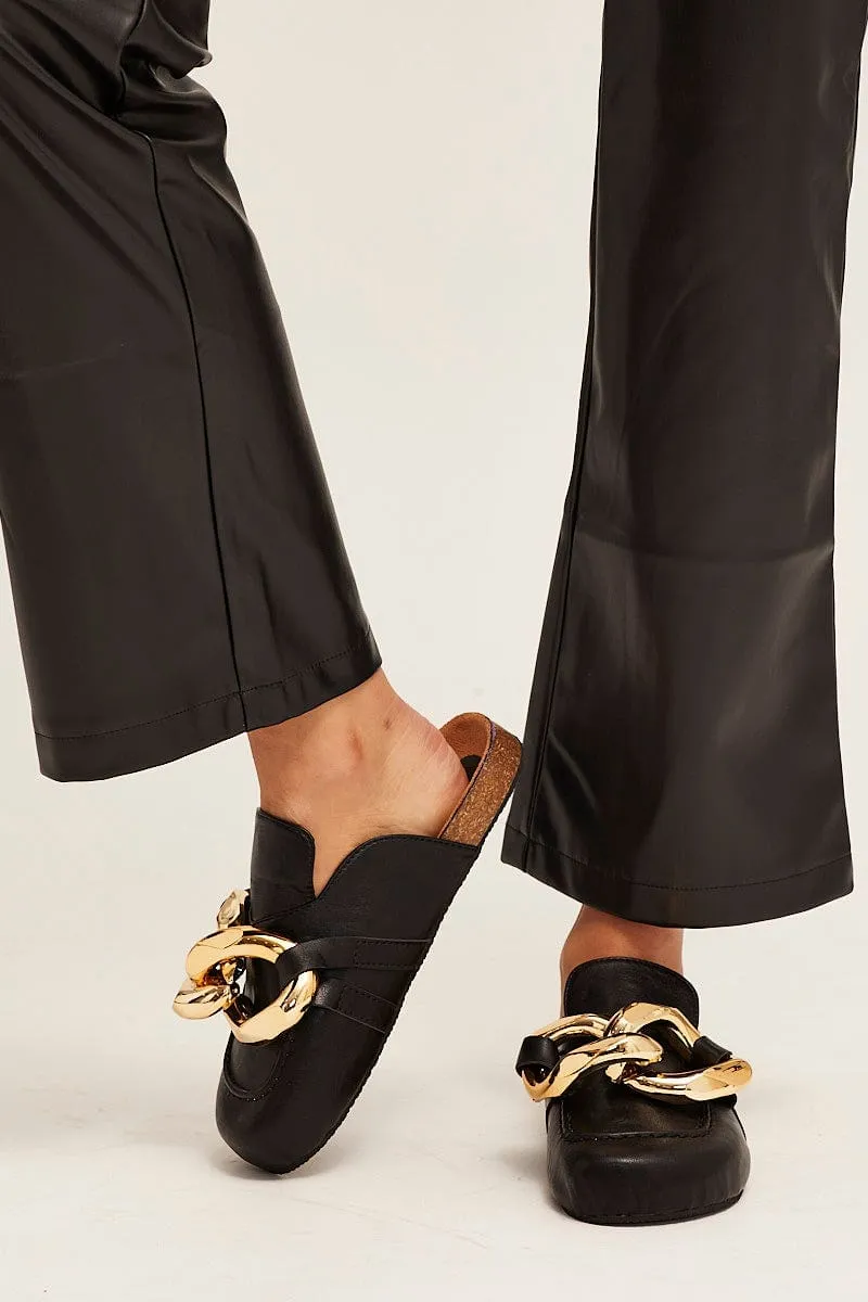 Black Chain Flat Mules