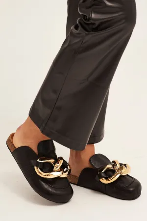 Black Chain Flat Mules