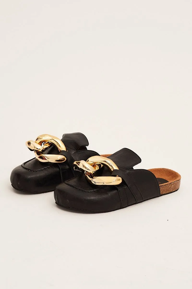 Black Chain Flat Mules