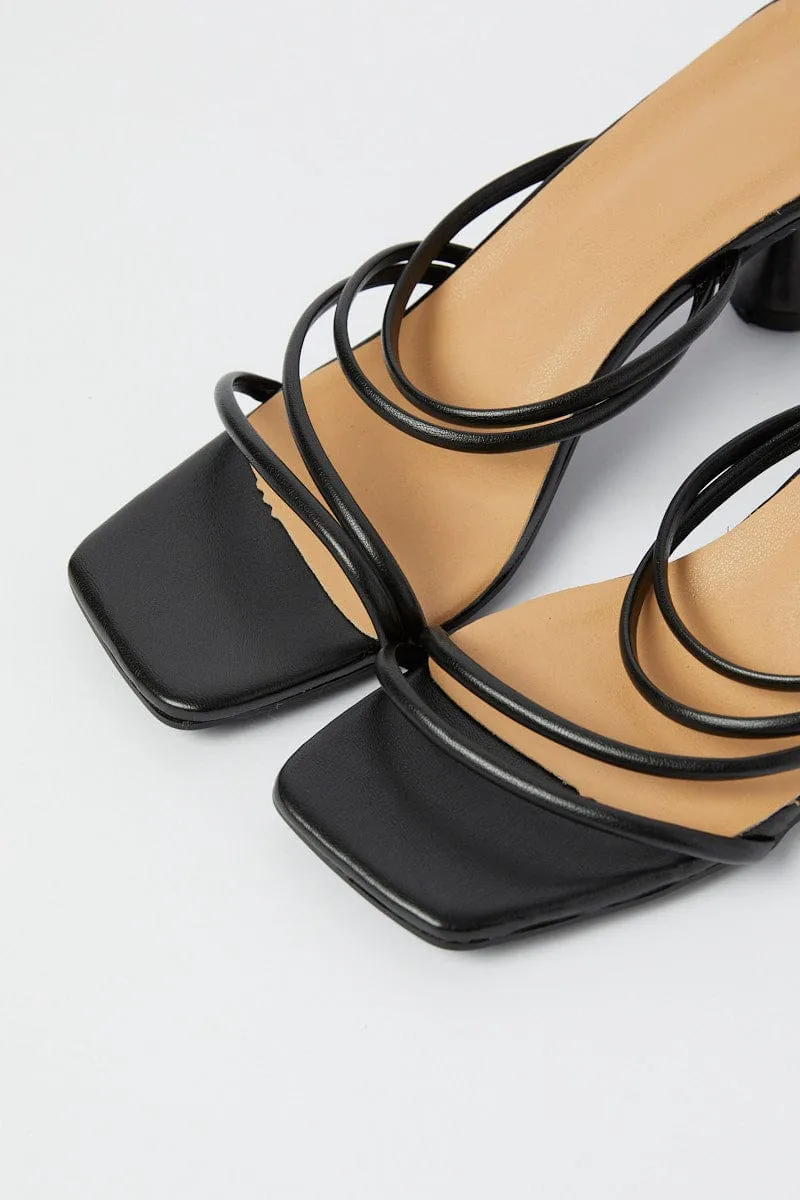 Black Strappy Mid Heeled Mules