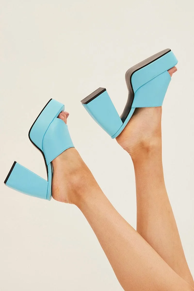Blue Chunky Platform Mules Sandals