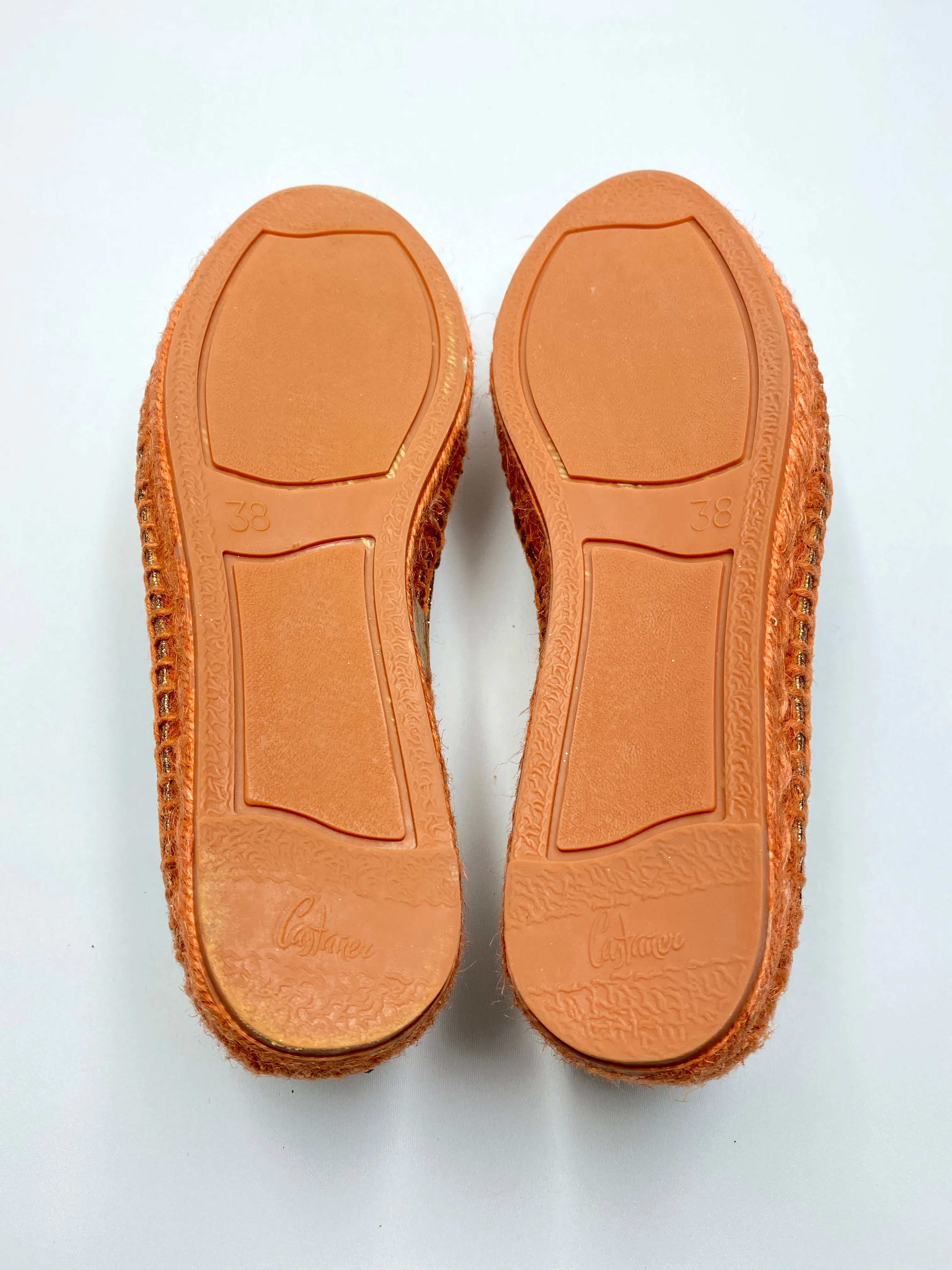CASTEÑER - KENDA ESPADRILLE FLATS IN GLITTER ORANGE - SZ 38 - NEW IN BOX