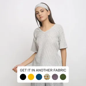 Charcoal Grey Striped Cotton A-Line Tie-Up Top