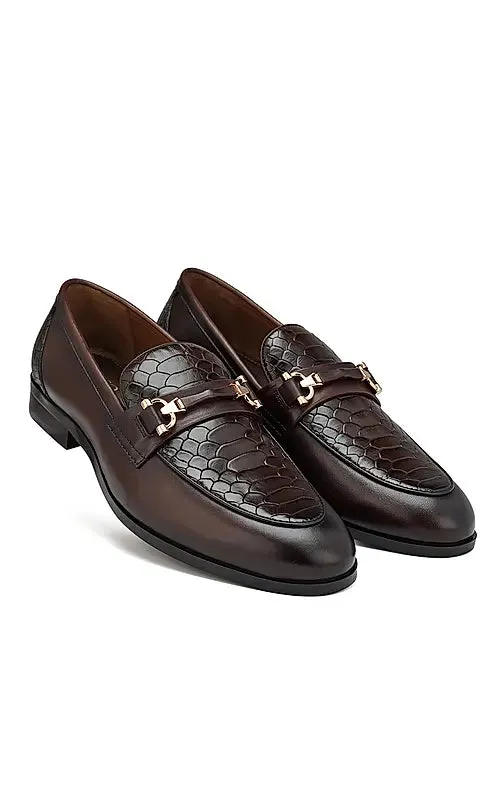 Coffee Croco Textured Loafers