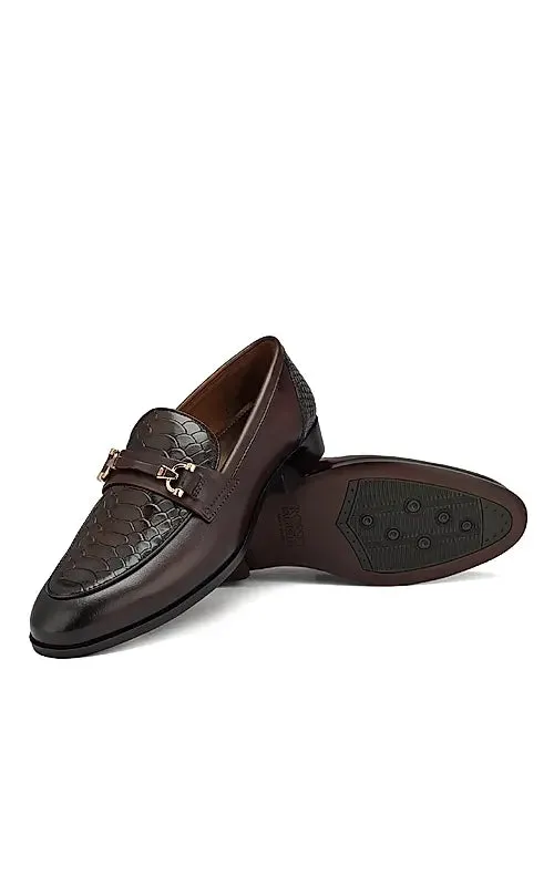 Coffee Croco Textured Loafers