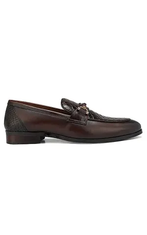 Coffee Croco Textured Loafers