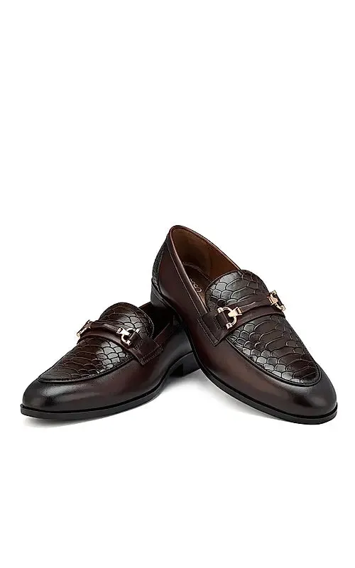 Coffee Croco Textured Loafers