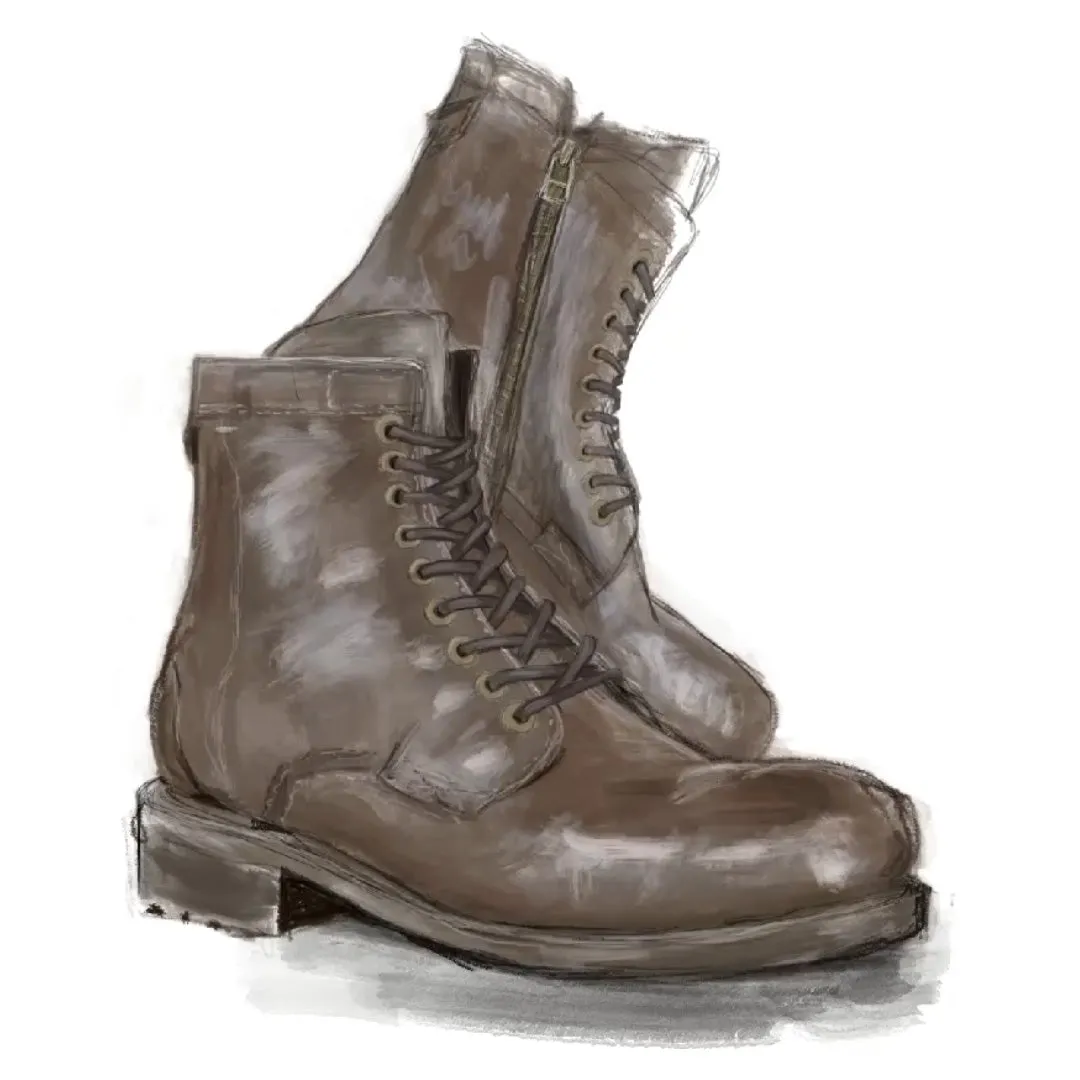CURZON husk-brown military boots.