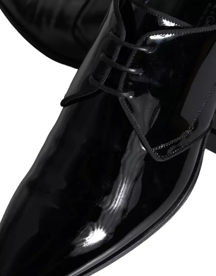 Dolce & Gabbana Black Calfskin Leather Derby Herre Dress Sko