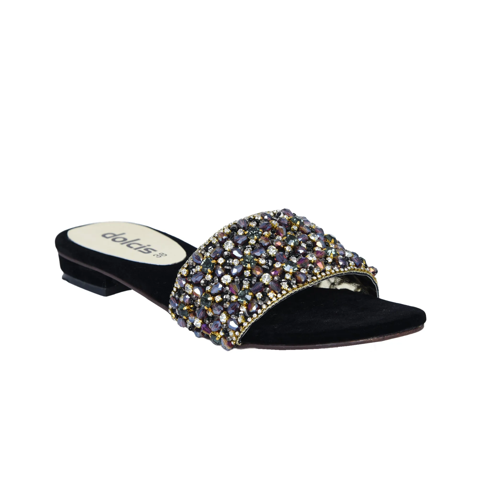 Elegant Black Beaded Flats | 509J-C
