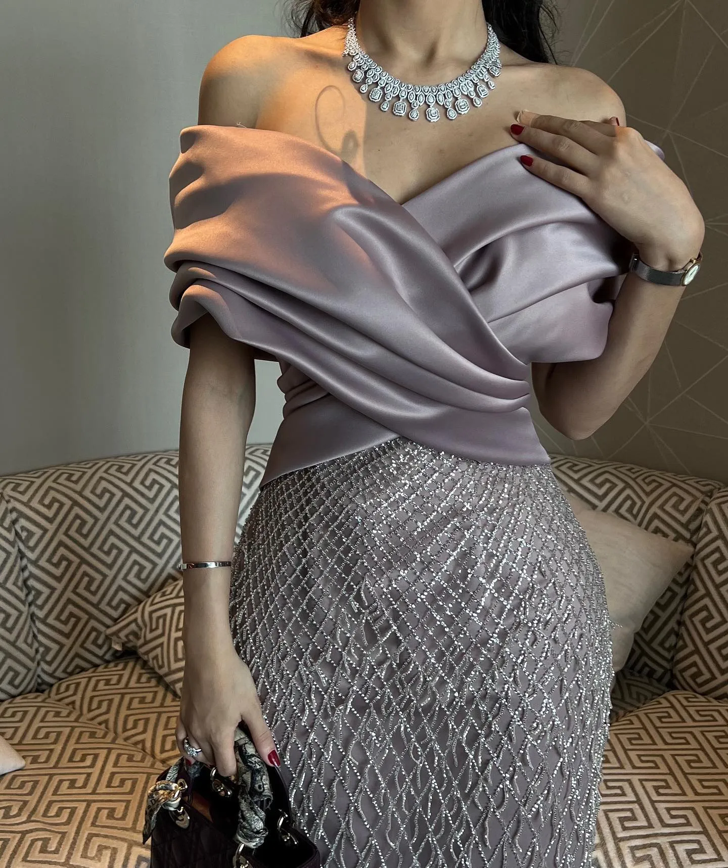 Elegant Off Shoulder Sage Green Tassel Evening Dress SS447