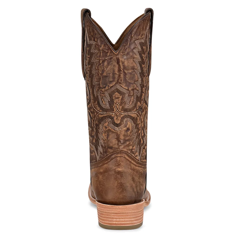 Embroidered Narrow Square Toe Pull On Cowboy Boots