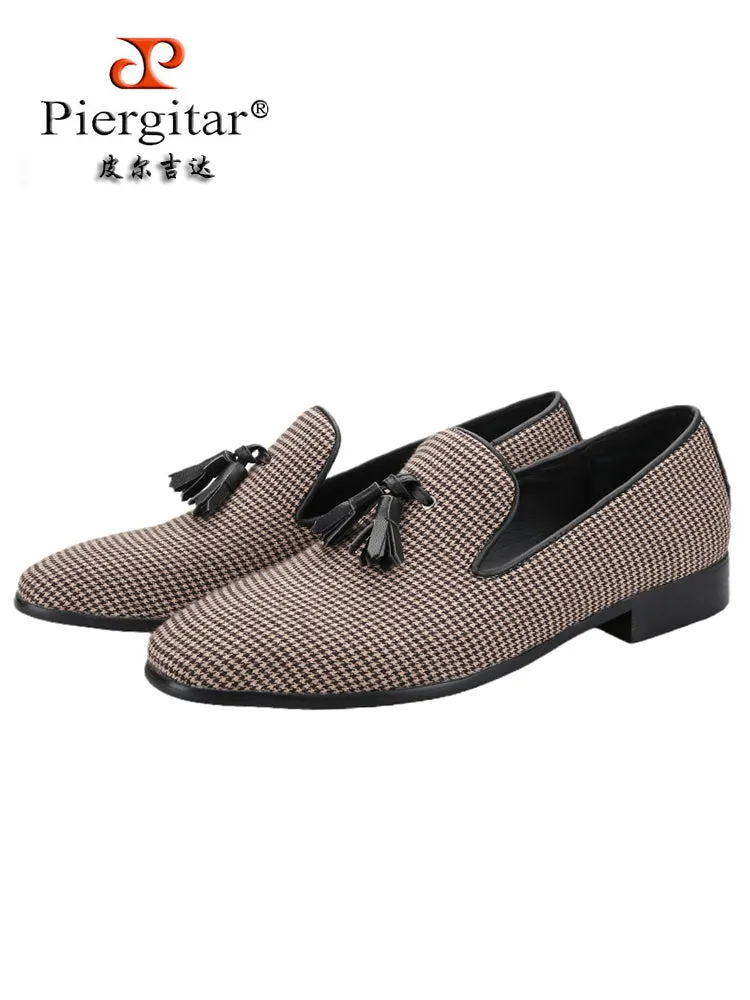 European and American style three-color houndstooth men's tassel loafers, party formal wear, smoking shoes, perfect match for casual suits