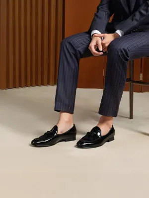 European and American trend two-color patent leather men's loafers handmade tassel slip-on yuppie shoes wedding banquet formal large size shoes