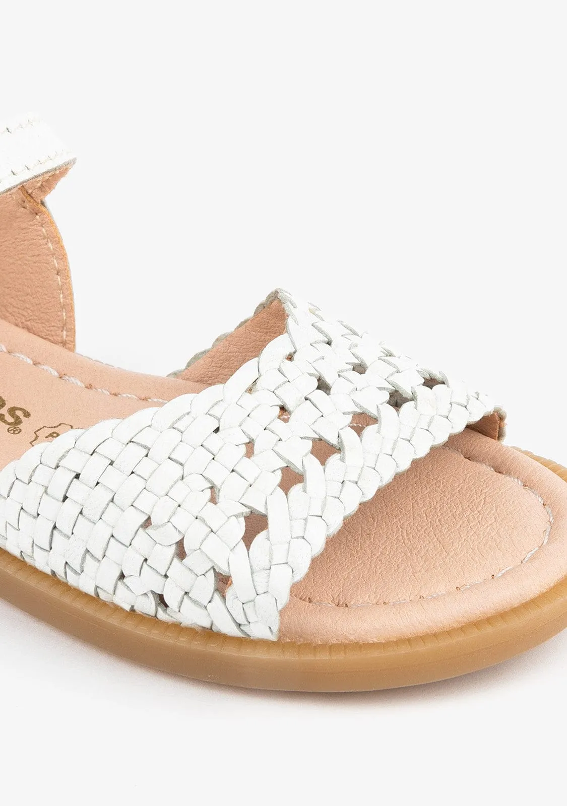 Girl's White Braided Sandals Leather