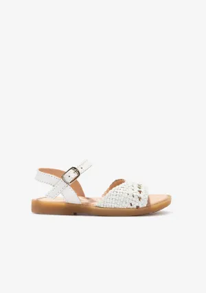 Girl's White Braided Sandals Leather