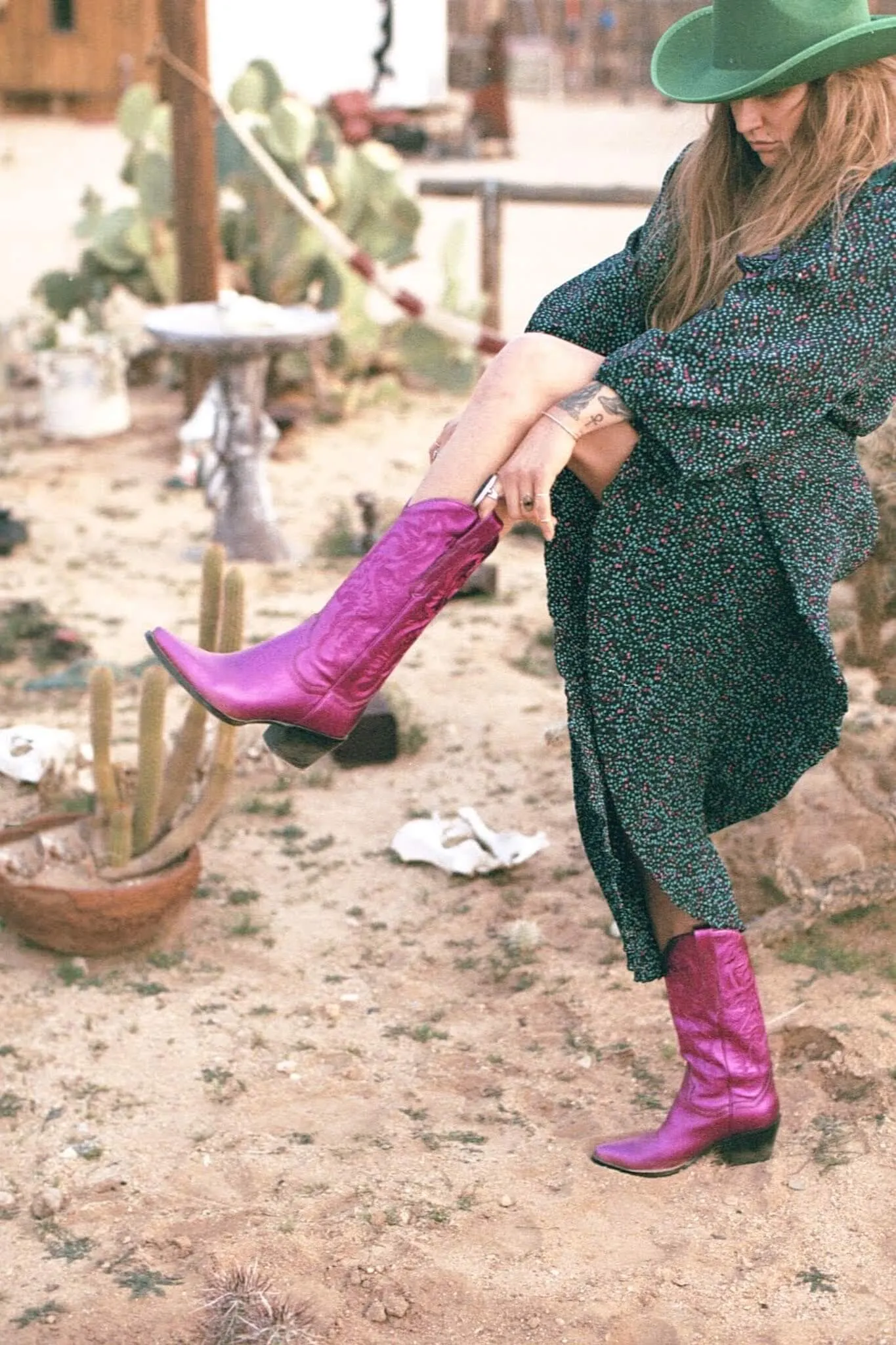 Jeffrey Campbell DAGGET Mid-Calf Western Heeled Boots FUCHSIA METALLIC