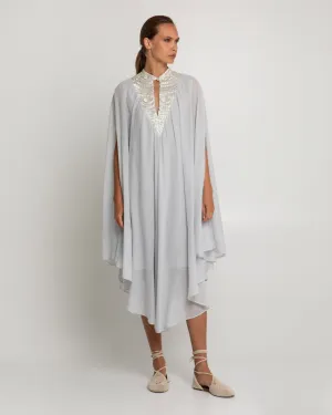 Kori Caped Kaftan | Light Grey & Silver