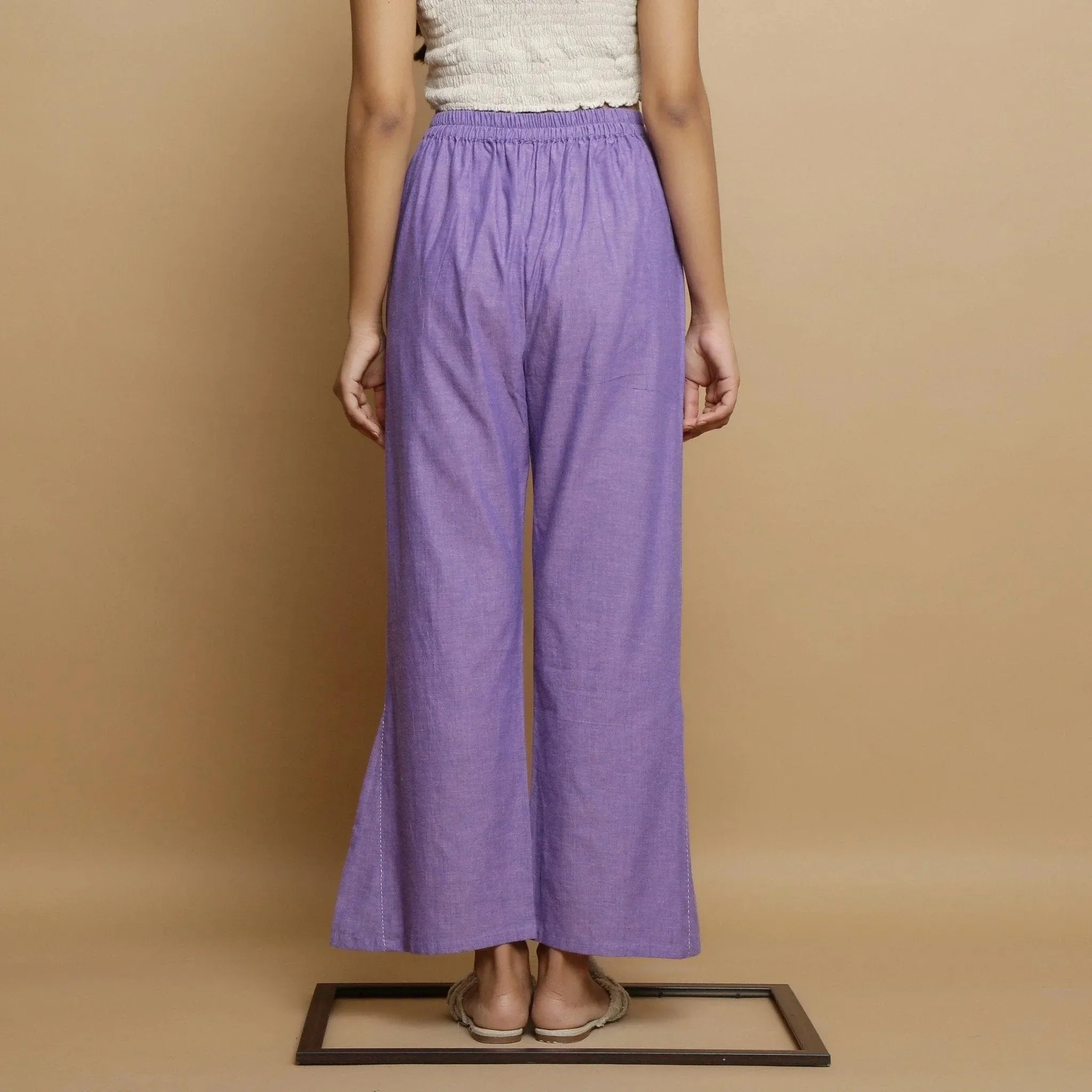 Lavender Mangalgiri Cotton Elasticated Mid-Rise Pant