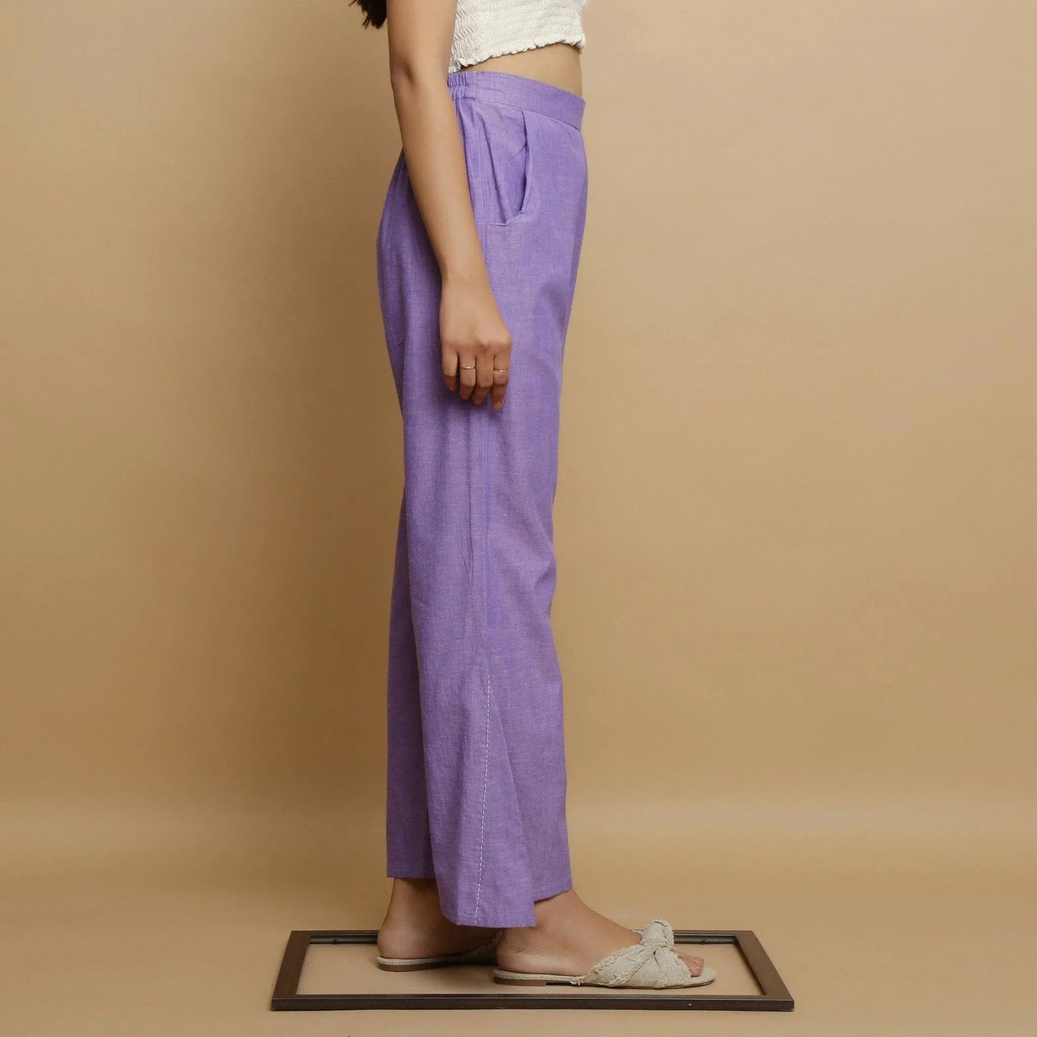 Lavender Mangalgiri Cotton Elasticated Mid-Rise Pant