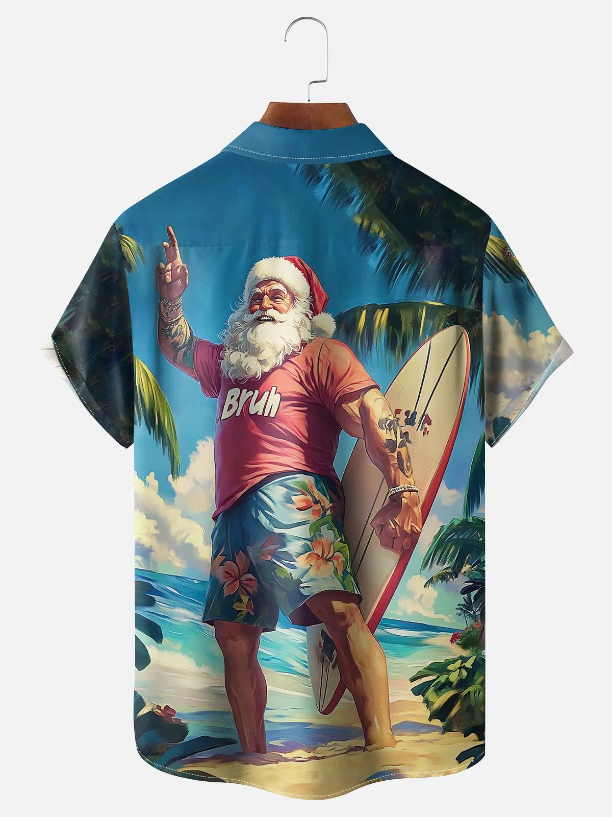 Men's Santa Surfs before He Works Short Sleeve Shirt