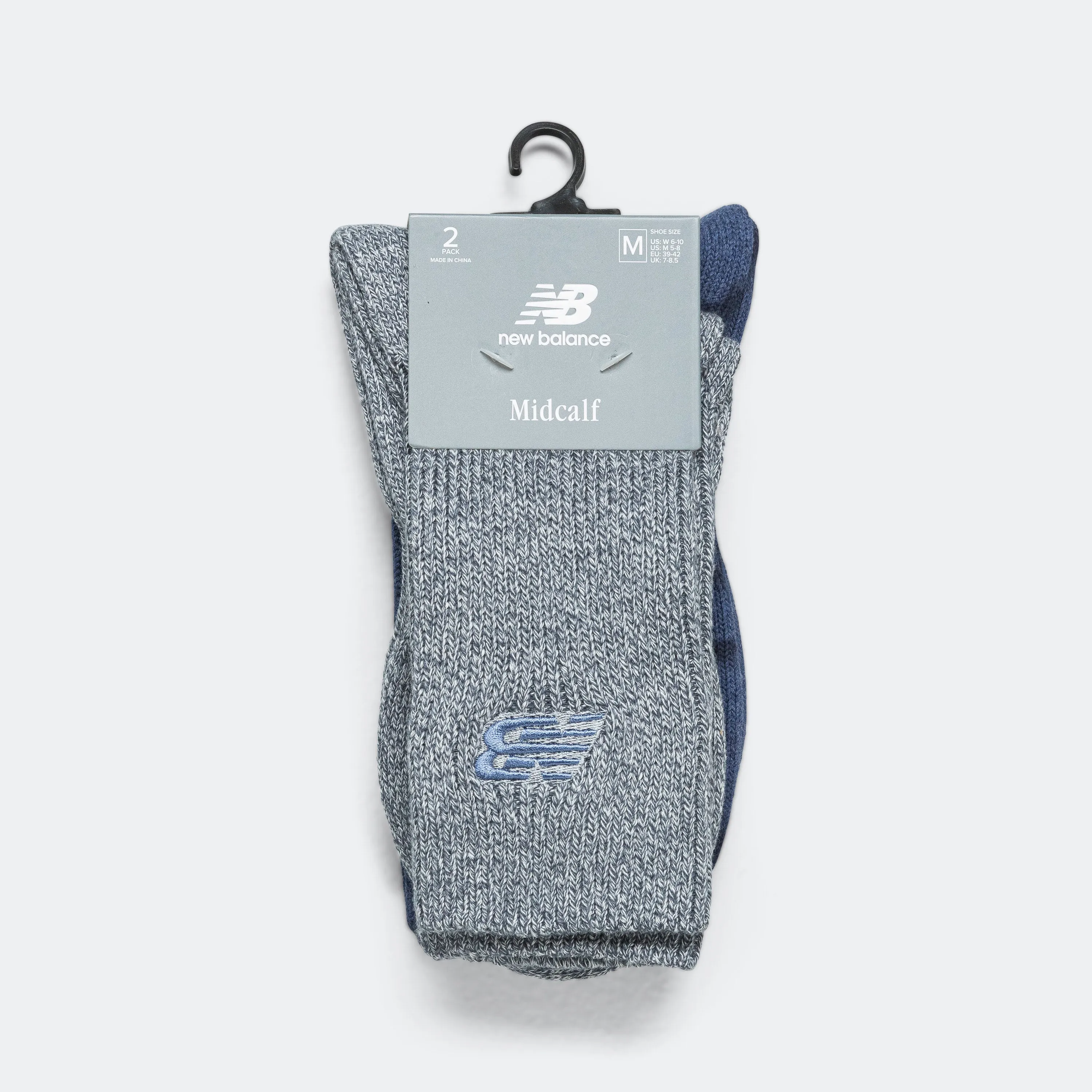 Ribbed Cuff Mid Calf Socks 2 Pack - Navy