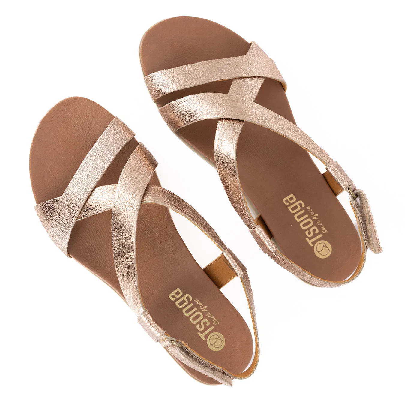 Sadani : Ladies Leather Sandal in Gold Metallic