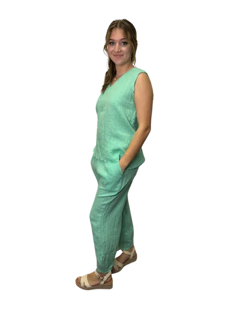 Sequoia Linen Sleeveless Top Aqua