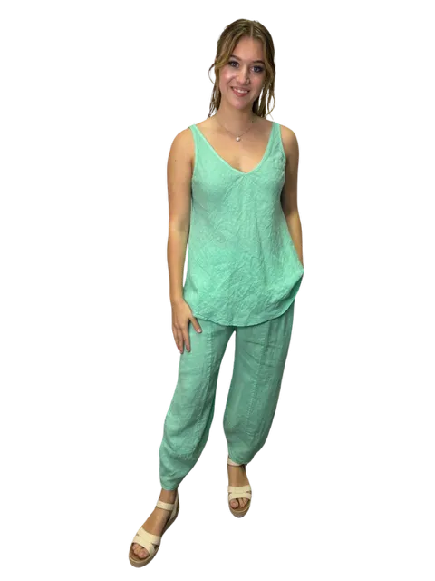 Sequoia Linen Sleeveless Top Aqua