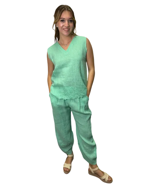 Sequoia Linen Sleeveless Top Aqua