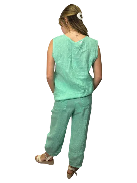 Sequoia Linen Sleeveless Top Aqua