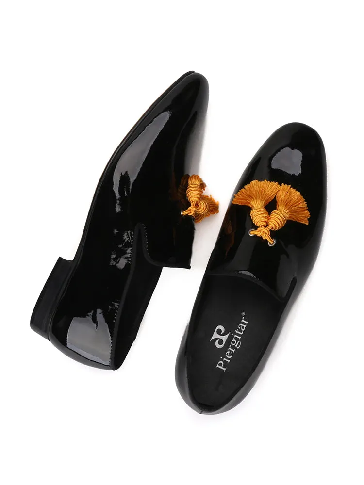 Summer and autumn imported patent leather men's slip-on loafers European and American wedding formal shoes gold tassel shoes smoking shoes