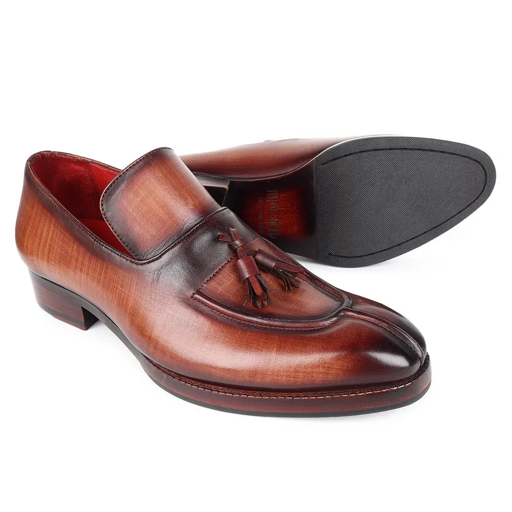 Tan Check Patina Mirror Glossed Tassel Loafers