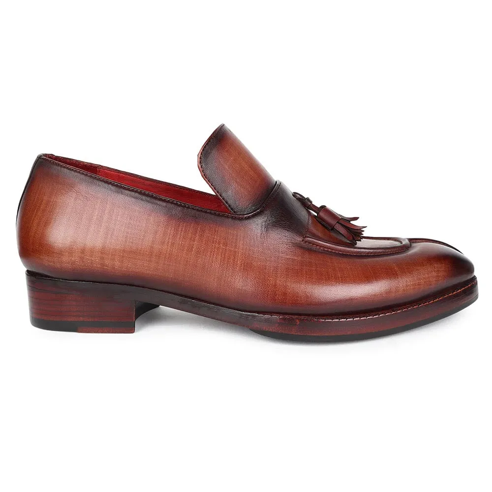 Tan Check Patina Mirror Glossed Tassel Loafers