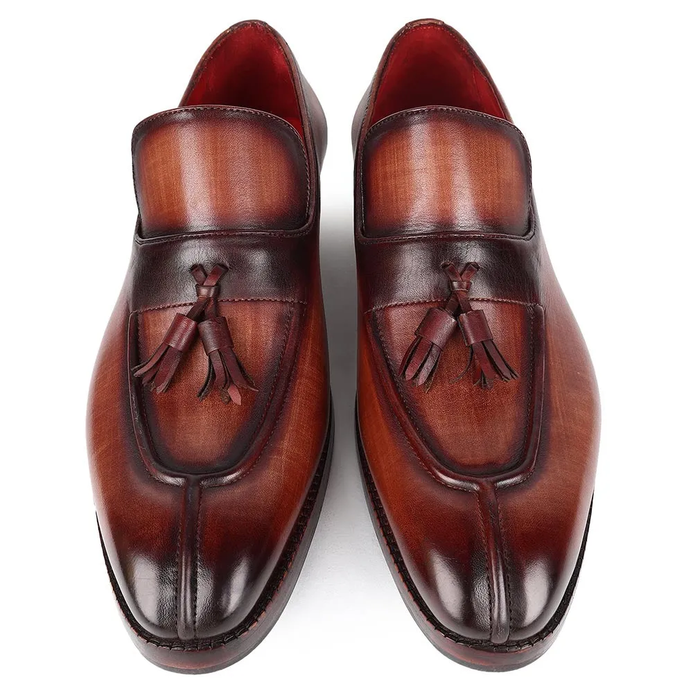 Tan Check Patina Mirror Glossed Tassel Loafers