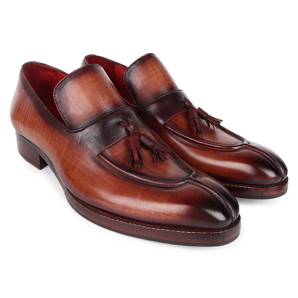 Tan Check Patina Mirror Glossed Tassel Loafers