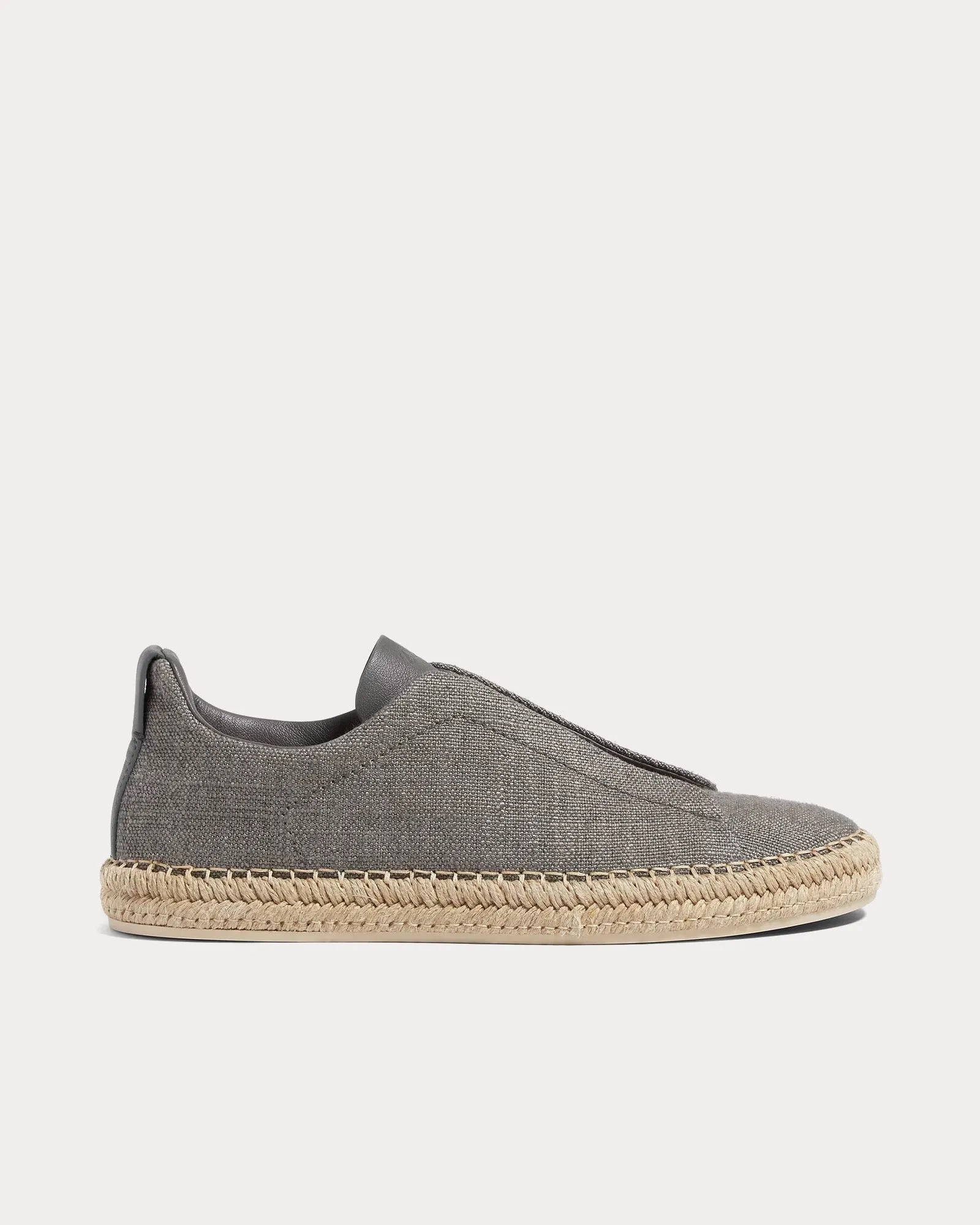 Triple Stitch Linen & Leather Grey Mélange Espadrilles