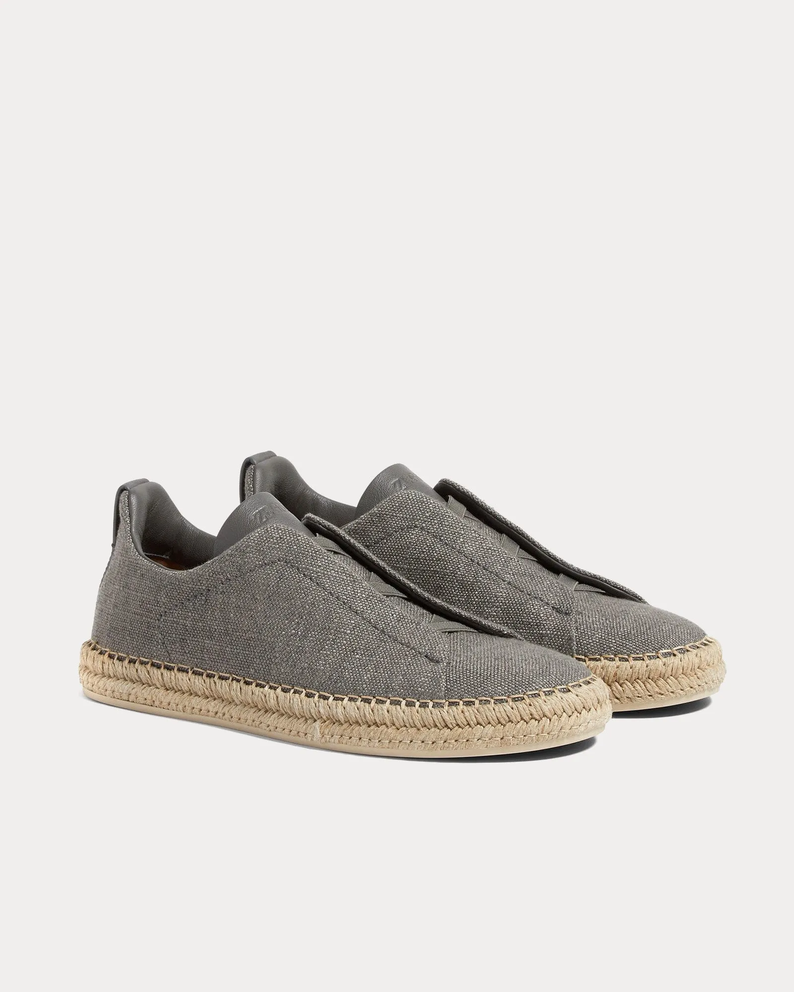 Triple Stitch Linen & Leather Grey Mélange Espadrilles