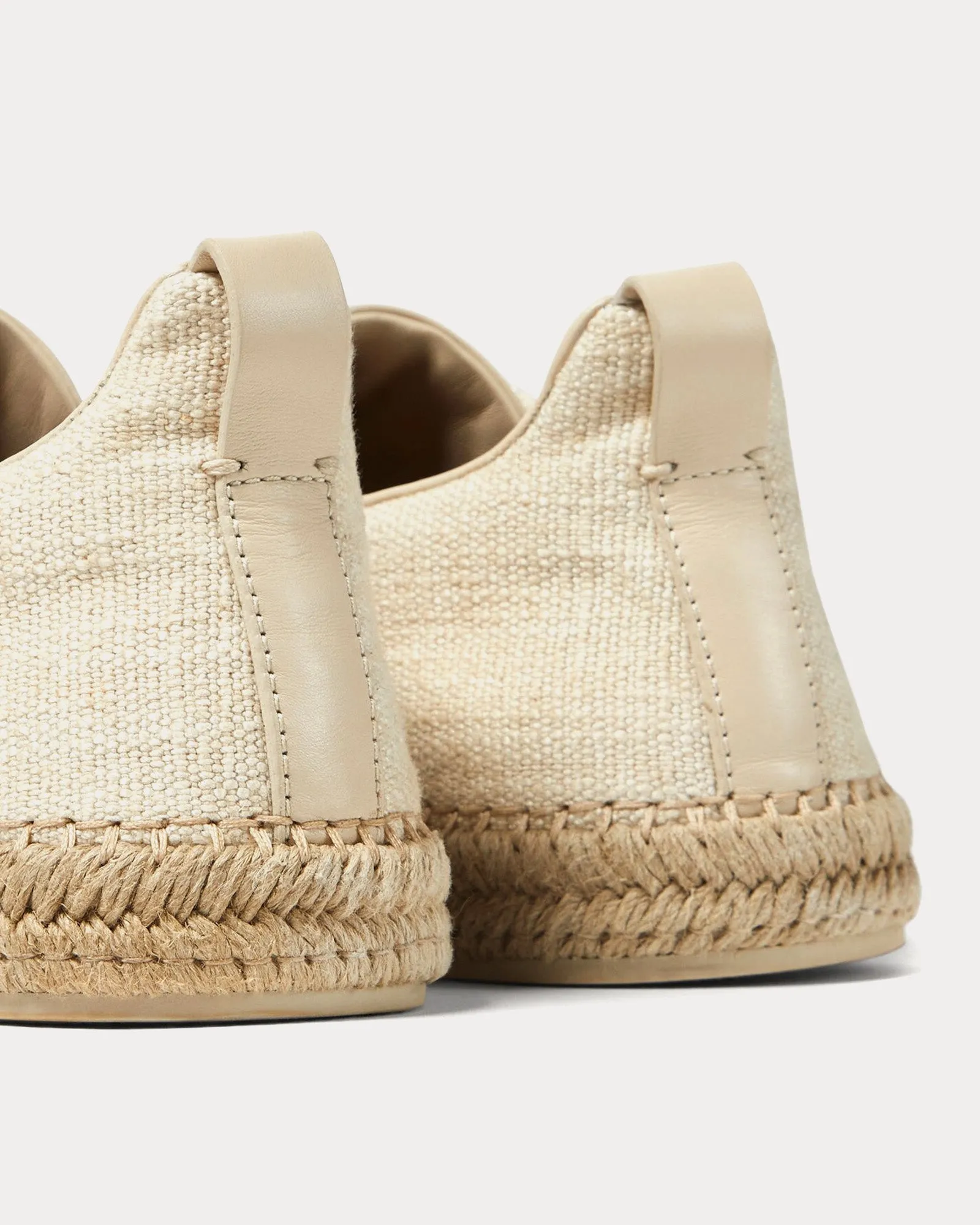 Triple Stitch Linen & Leather Off White Espadrilles