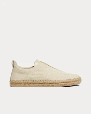 Triple Stitch Linen & Leather Off White Espadrilles