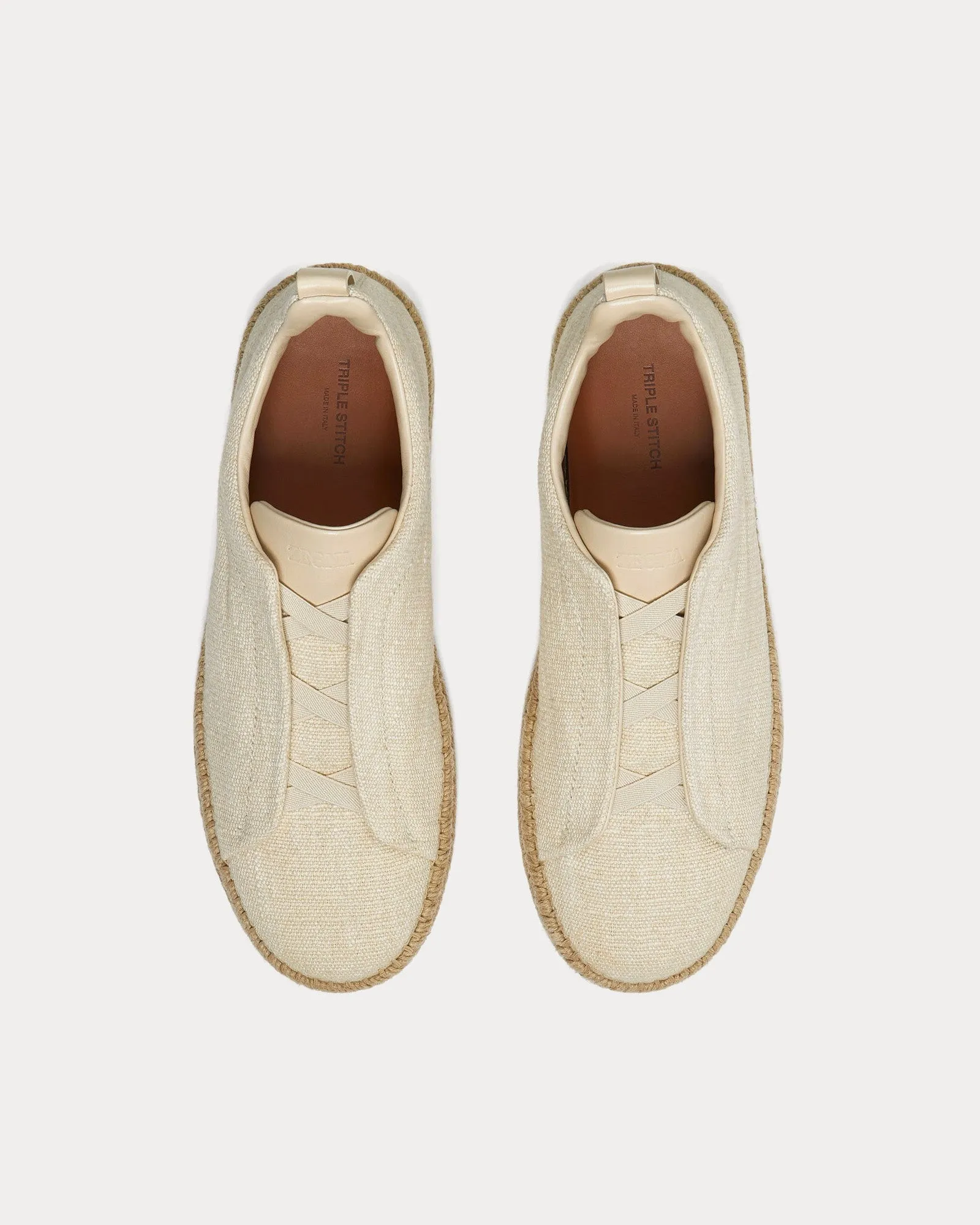 Triple Stitch Linen & Leather Off White Espadrilles