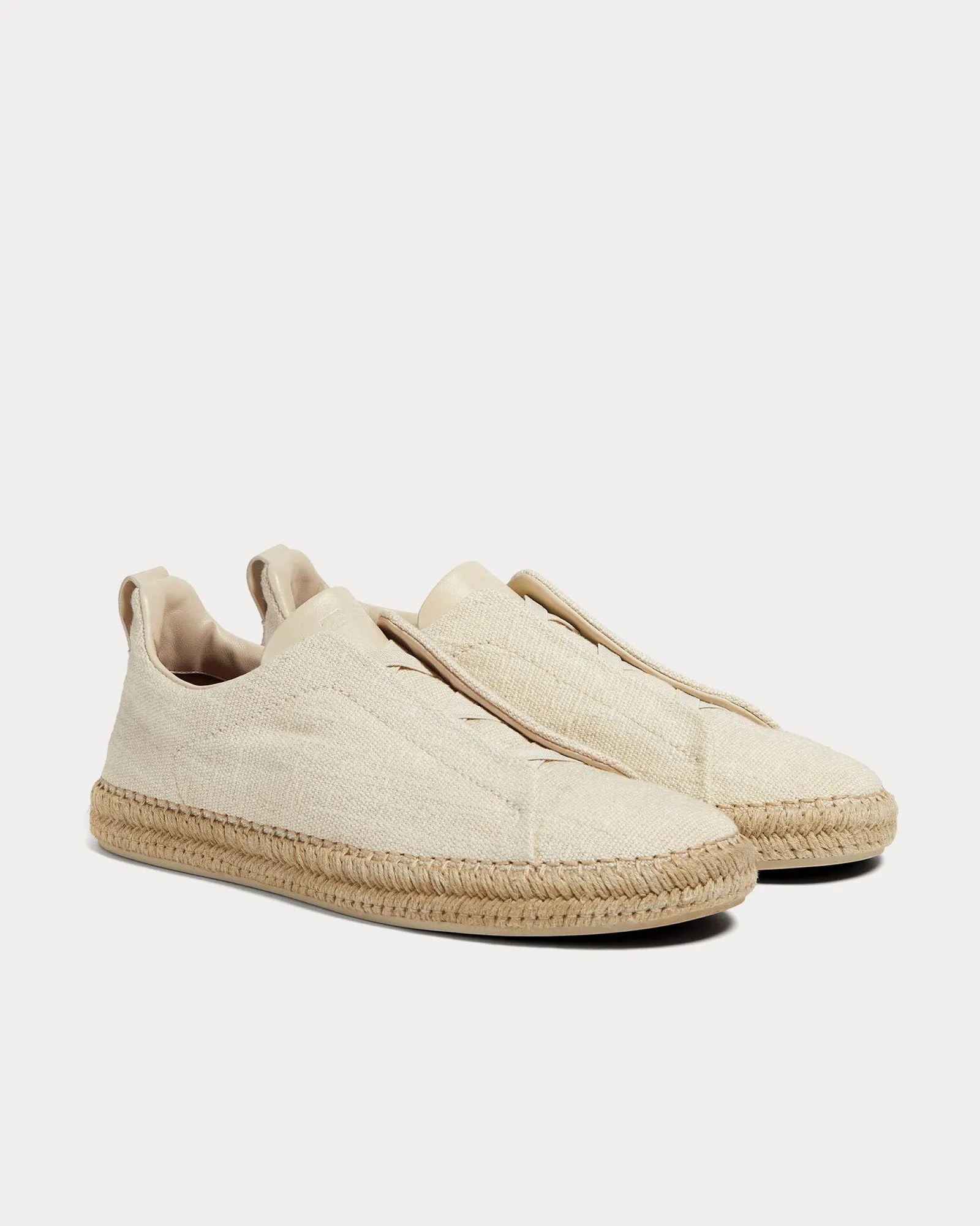 Triple Stitch Linen & Leather Off White Espadrilles