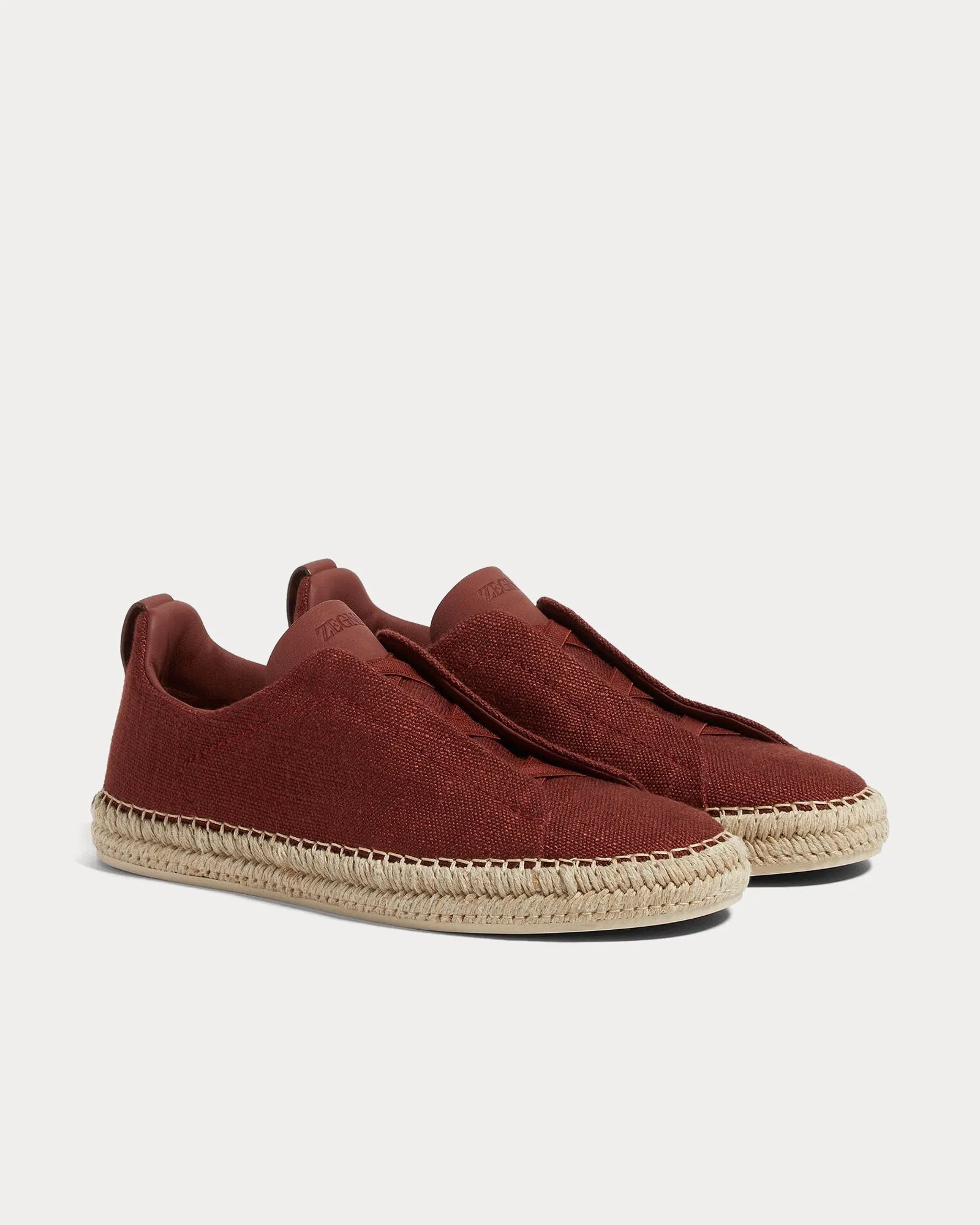 Triple Stitch Linen & Leather Red Viscose Espadrilles